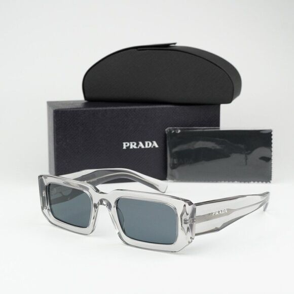 NEW Prada PR06YS 12R09T Transparent Grey Dark Grey Rectangle Unisex Sunglasses - Picture 3 of 11